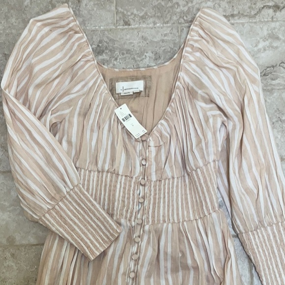 By Anthropologie Long-Sleeve Sweetheart Midi Dress-Neutral Stripe-Size M-NWT - Picture 5 of 7